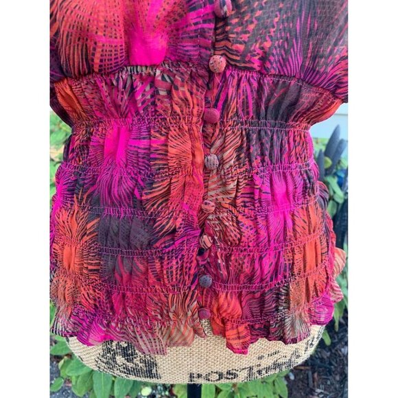 🍒 2/$20 🍒 Multicolored Sheer Starburst Pattern Blouse Bunched Waist sz M - Picture 2 of 5